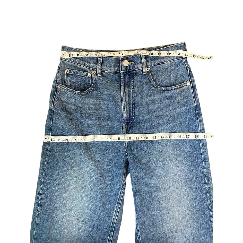 Everlane Wide Leg Jeans Womens 28R Cropped Raw Hem Blue Denim High Rise - Picture 3 of 13